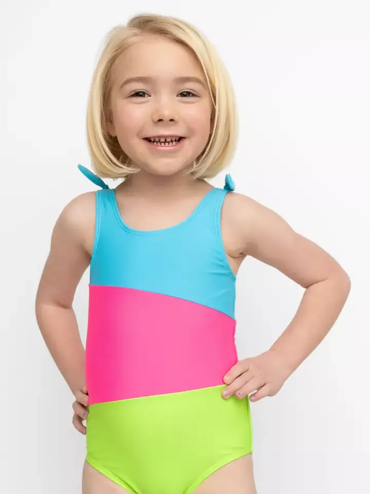 Bright Summer Stripe Bowtie Straps Kids One Piece
