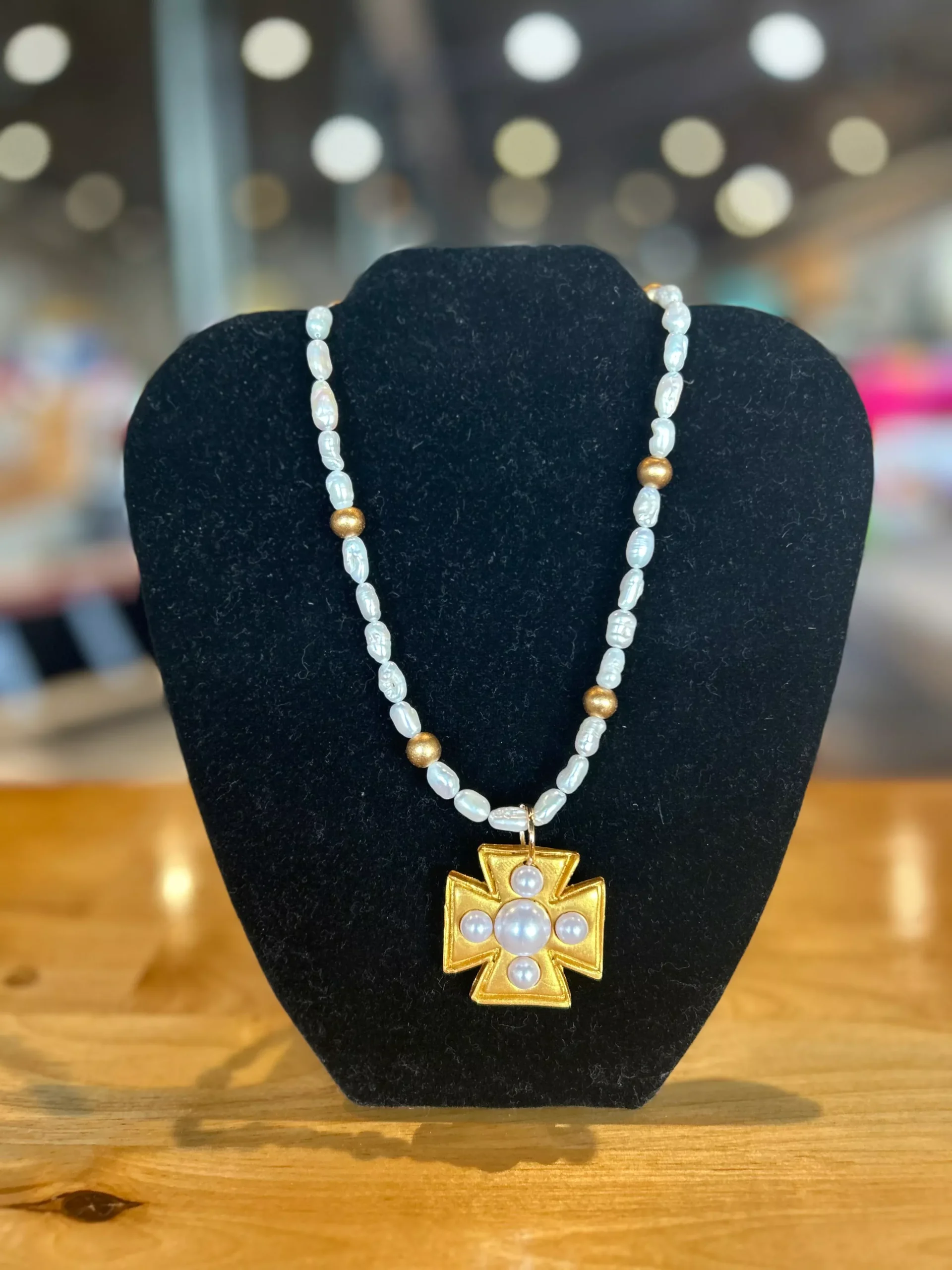 Elizabeth Cross & Pearl Necklace