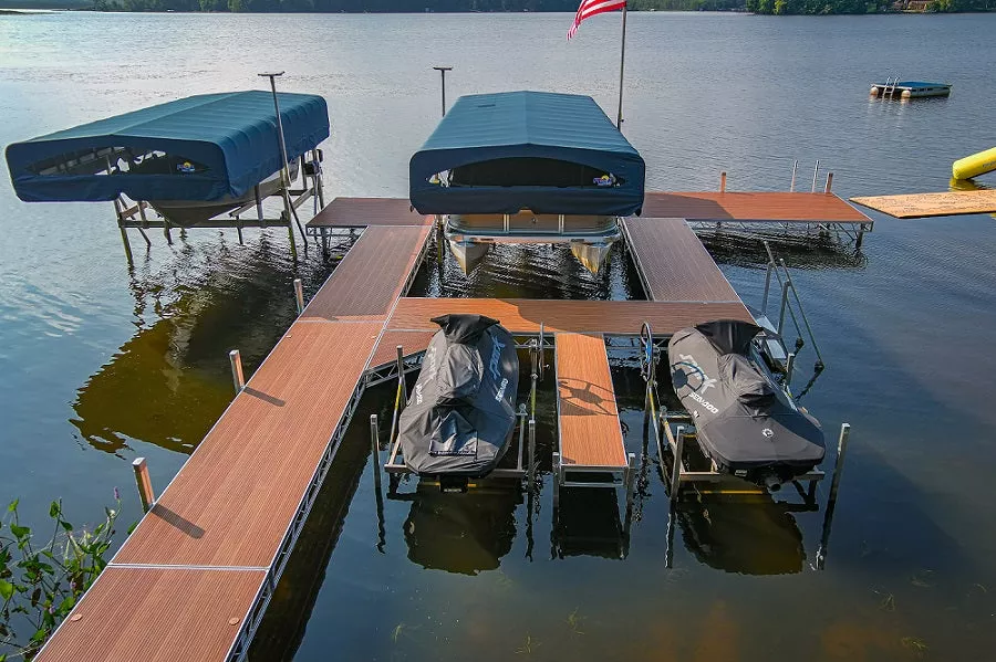 Floe Quick-Attach Roll-In Dock Chestnut Aluma-Grain Sections & Sundecks
