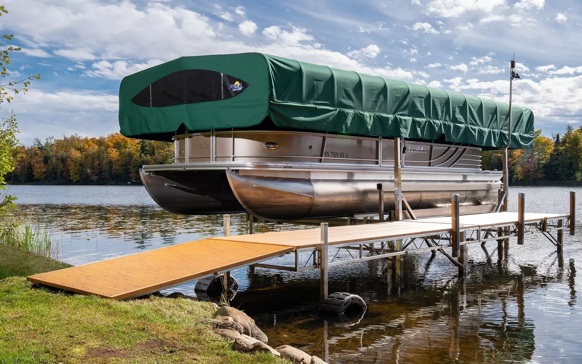 Floe Roll-In Shore-End Dock Ramp - Grey, Chestnut & Knotty Pine