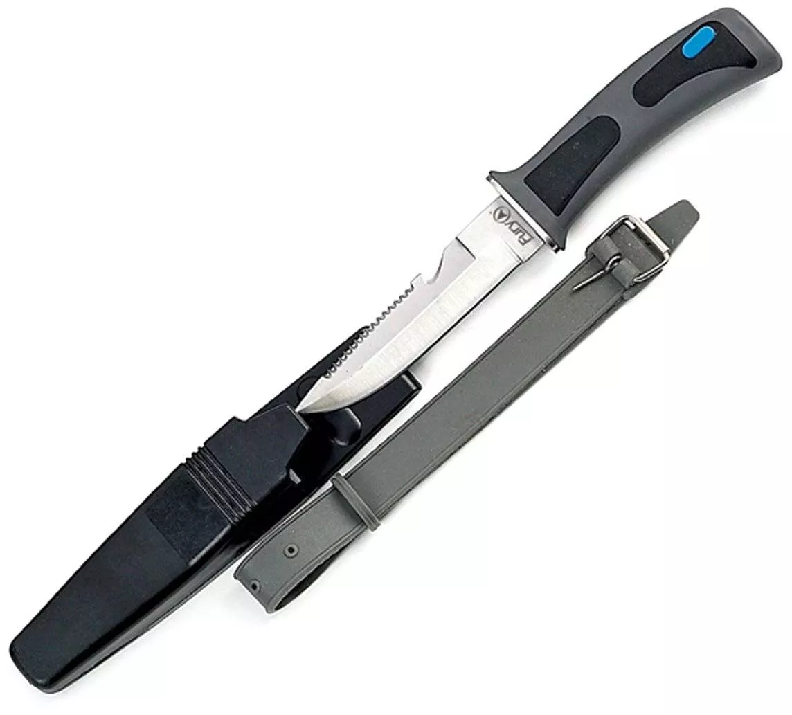 Fury Dive Knife, 9-Inch Rubber Grip with Secure Sheath and Leg Straps