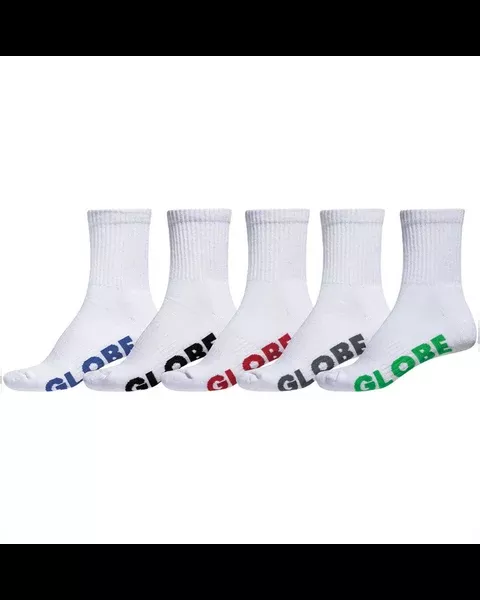 Globe Large Stealth Crew 5Pkt Socks- White 12-15