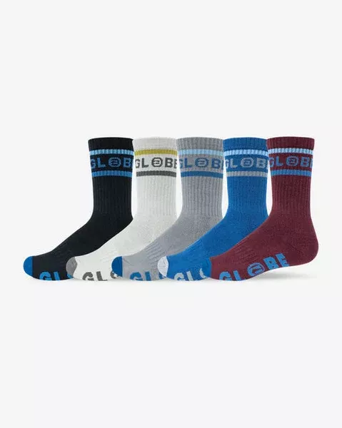 Globe Tilt Hi Crew Socks 5Pkt - Assorted