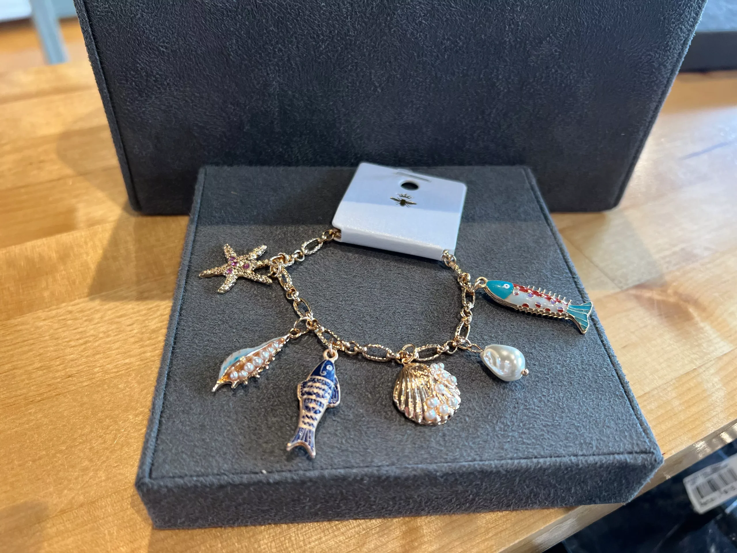 Gold Fish Enamel Charm Bracelet