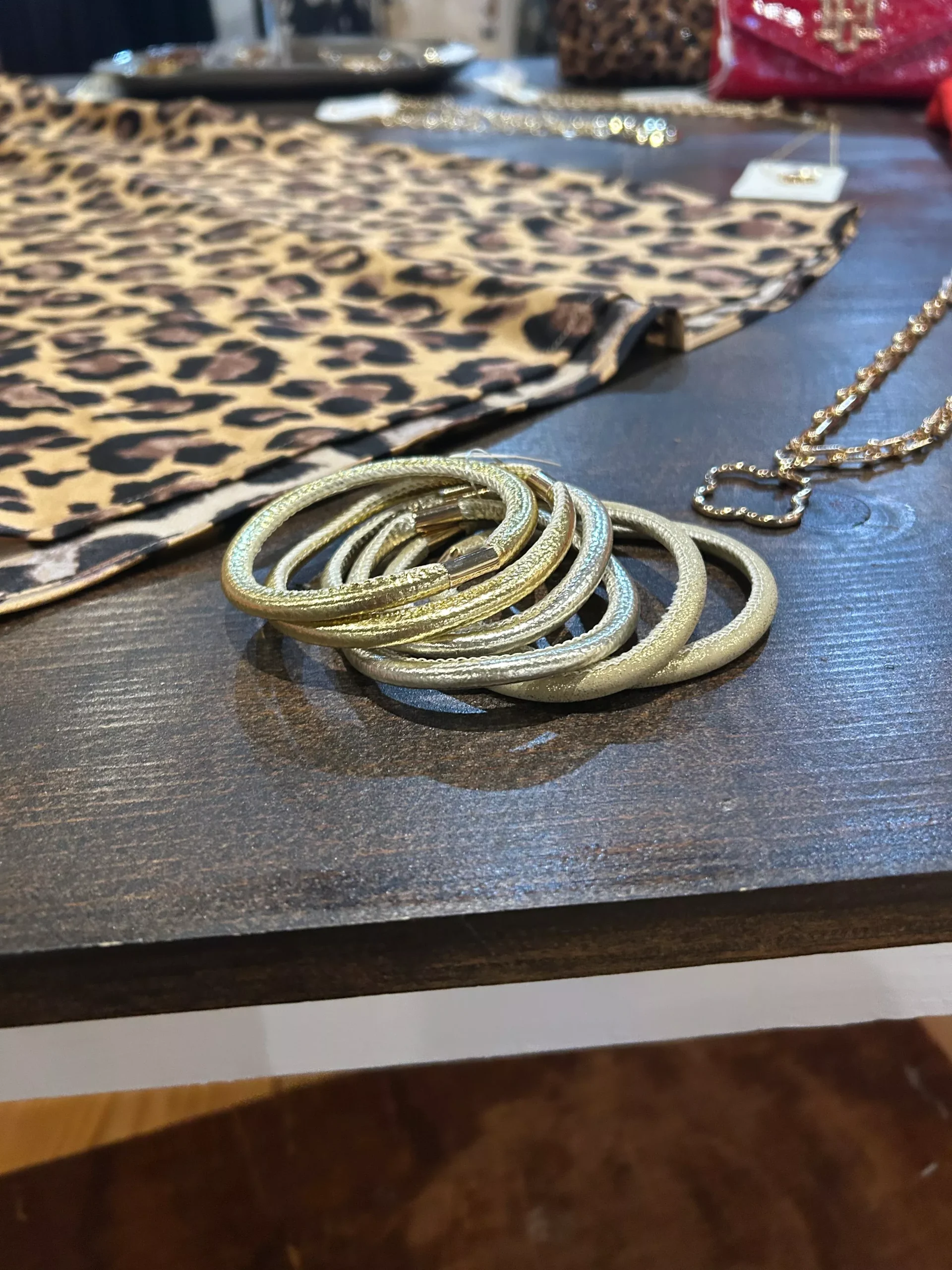 Golden Stella: 6 Row Leather Bangle