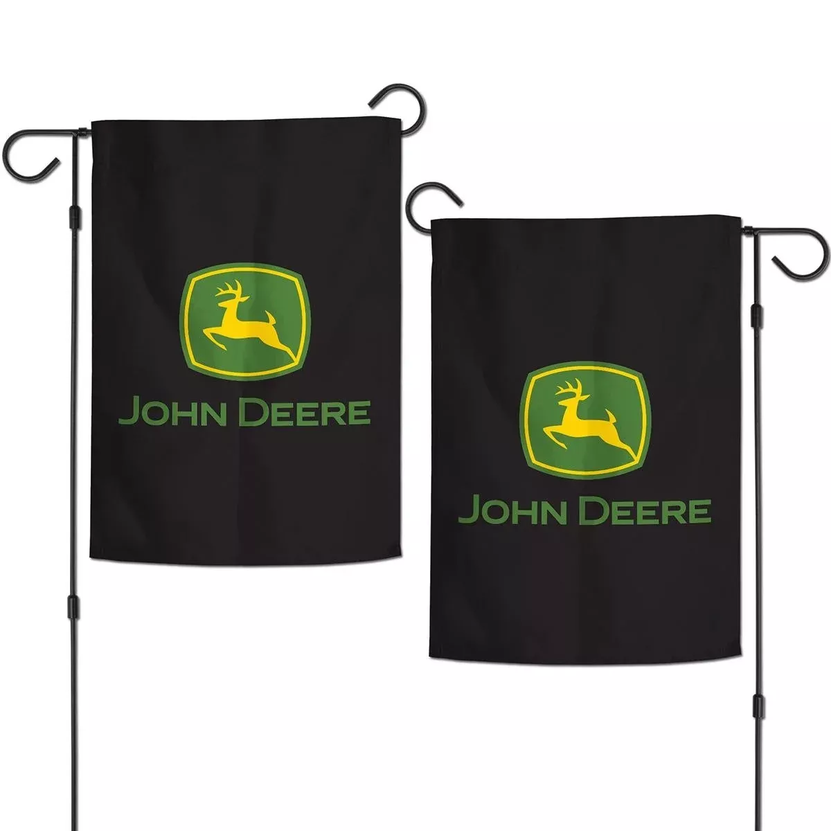 John Deere Black 2 Sided Classic Logo Garden Flag & Flag Pole