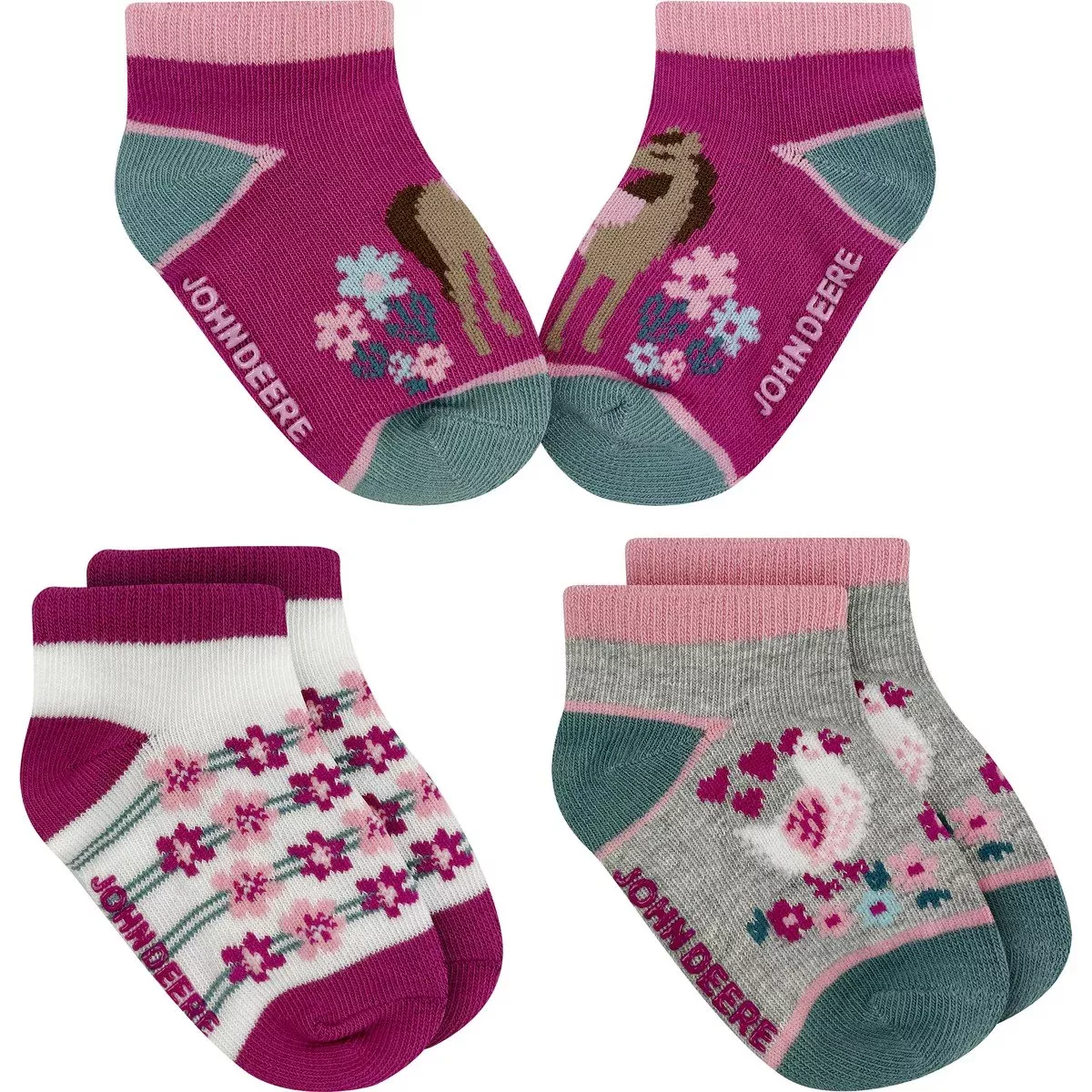 John Deere Infant Girls 3 Pack Shortie Socks