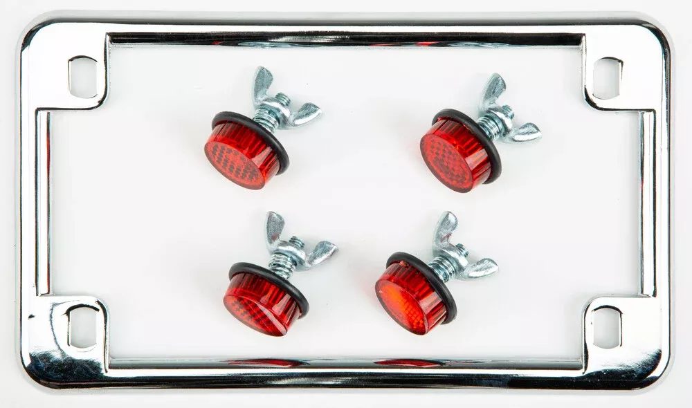 LICENSE PLATE FRAME W/4 RED REFLECTORS CHROME
