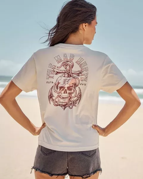The Mad Hueys Rope Skull Anchor Womens SS Tee - Stone