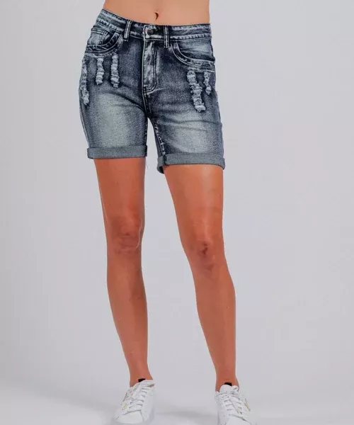 Mi Moso Boyfriend Denim Shorts - Blue