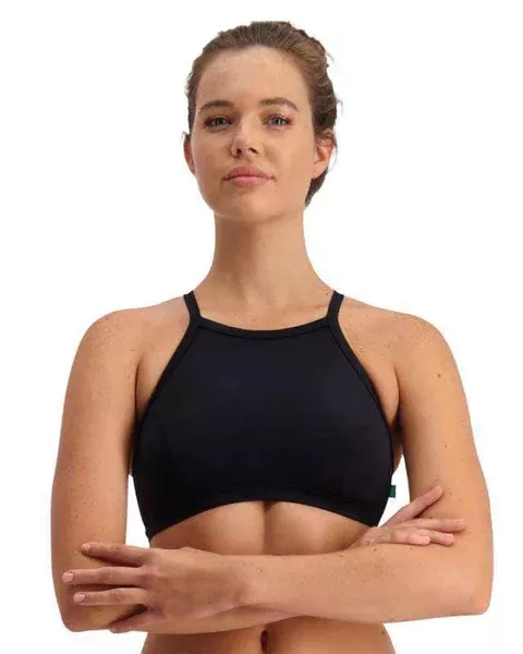 Piha Solid Separate Cross Back High Neck Top - Black