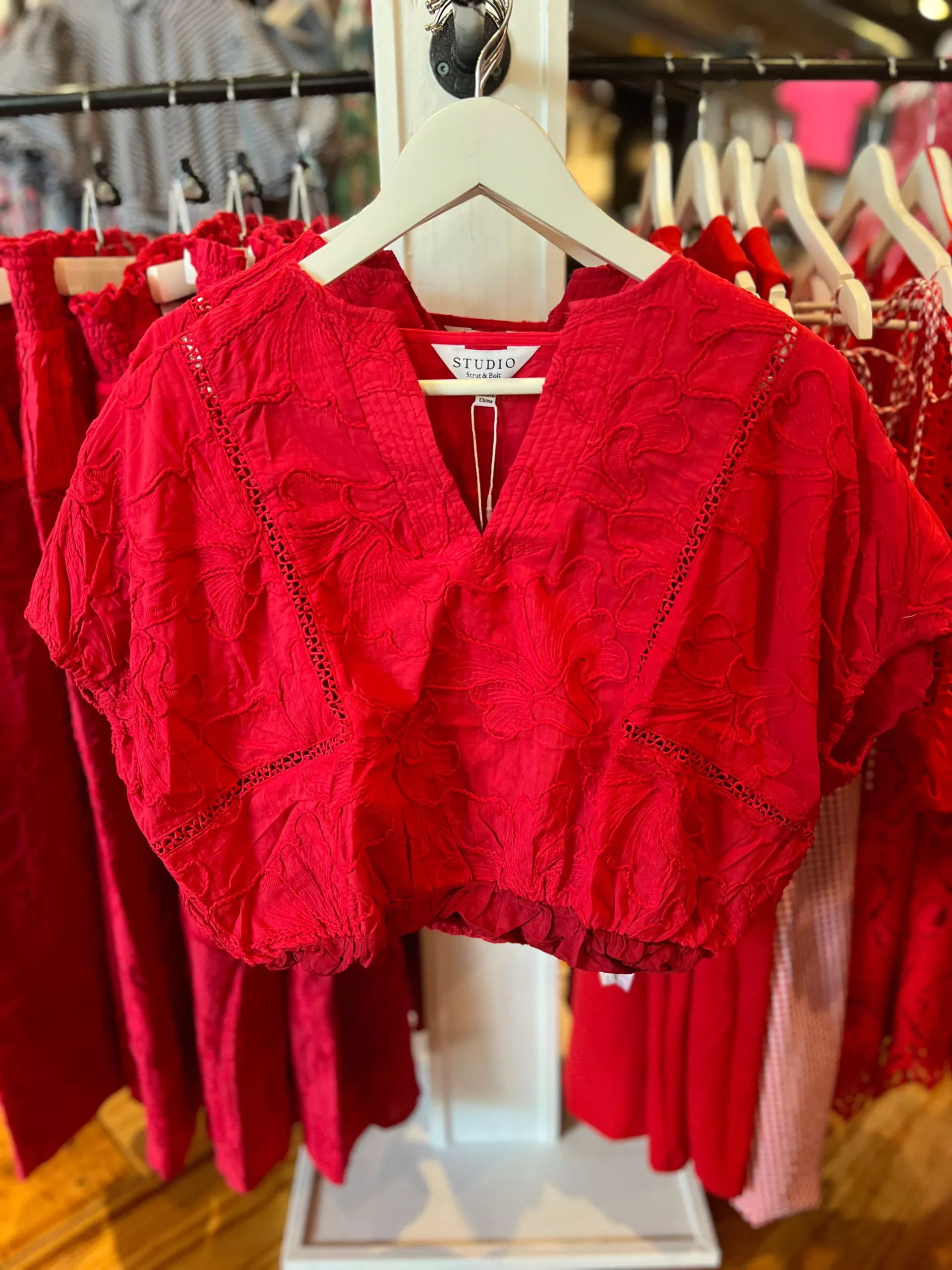 Red Floral Embroidery Top