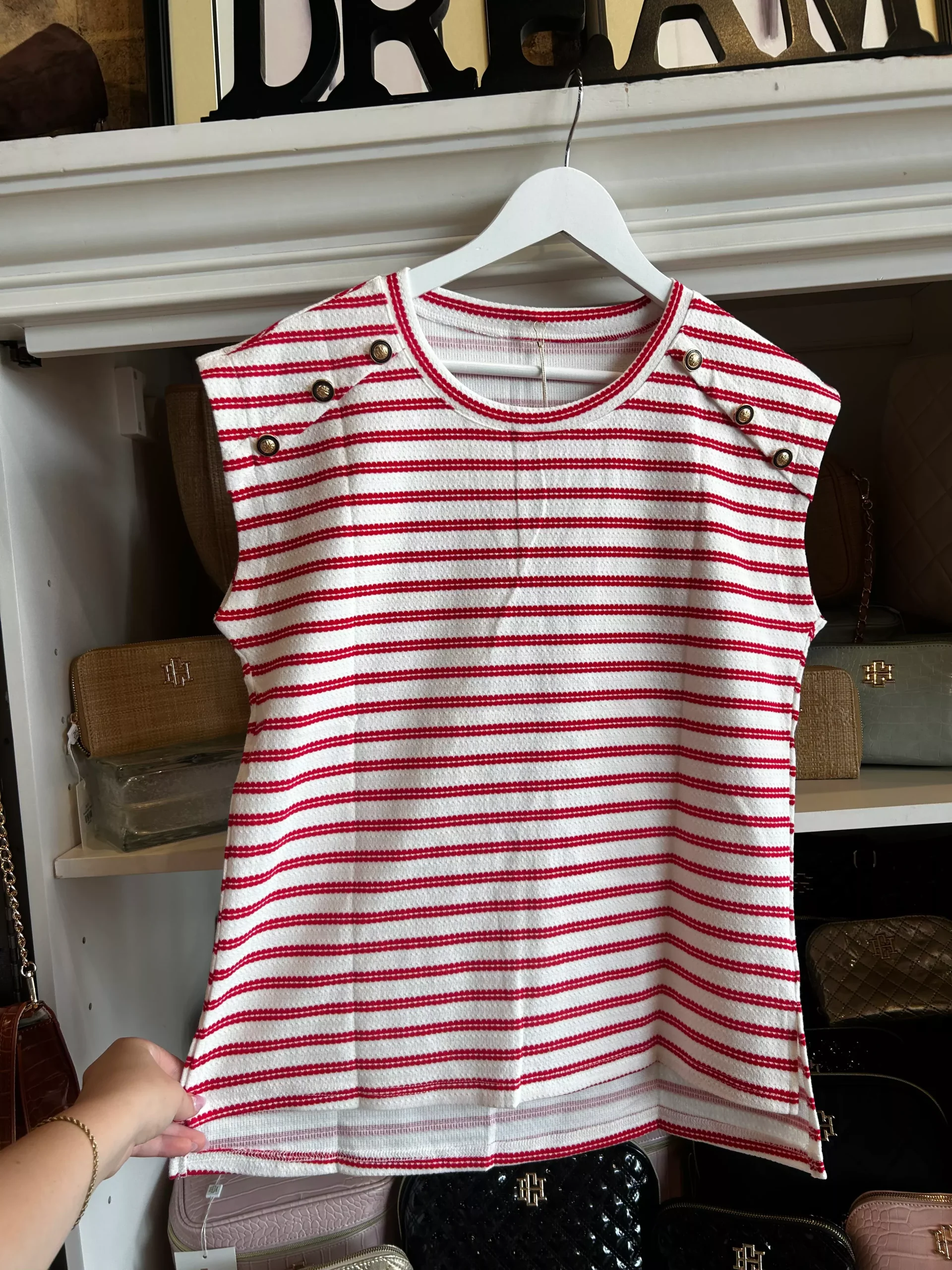 Red Stripe Sweater T with Buttons
