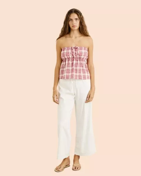 Rhythm Chelsea Check Strapless Top - Plum