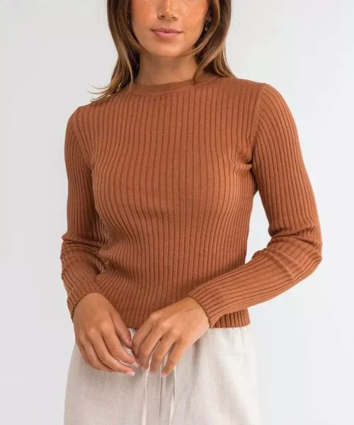 Rhythm Classic Knit Long Sleeve Top - Cinnamon