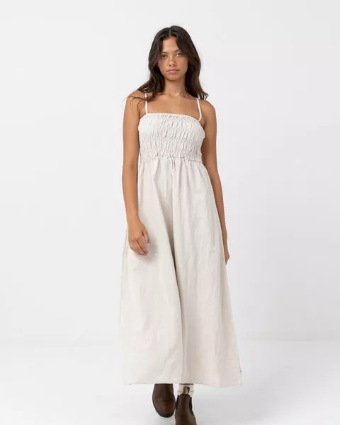 Rhythm Classic Shirred Midi Dress - Oat