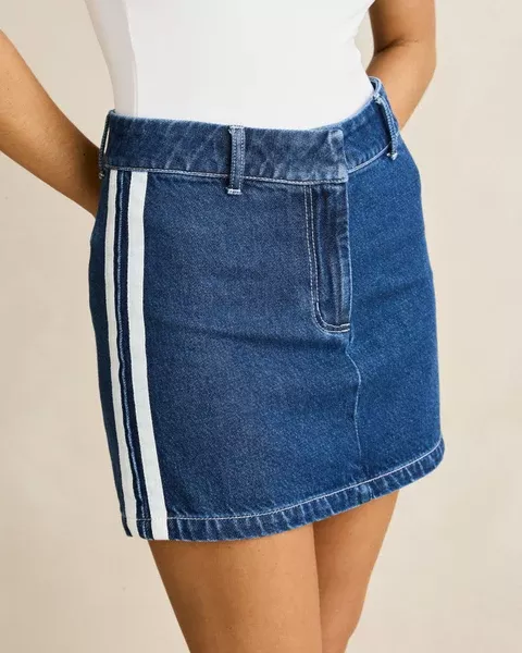 Rhythm Contrast Denim Skirt- Blue