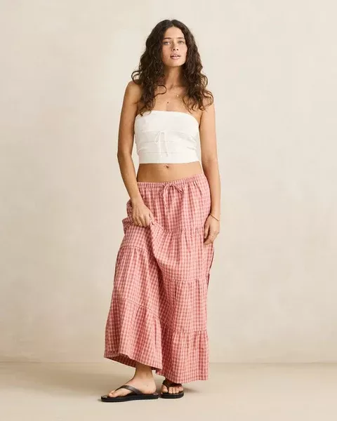 Rhythm Kirra Check Tiered Maxi Skirt - Pink