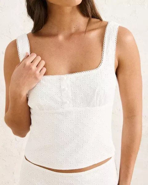 Rhythm Lia Broderie Top - White