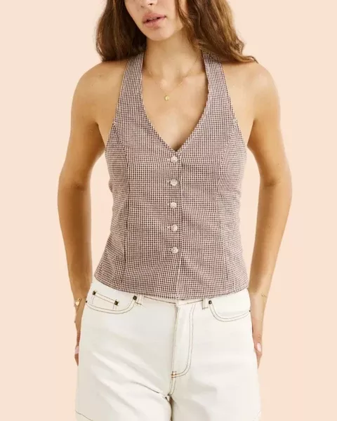 Rhythm London Check Halter Top - Chocolate