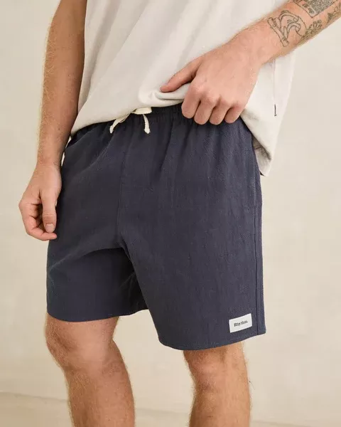 Rhythm Mens Textured Linen Jam Shorts - Navy