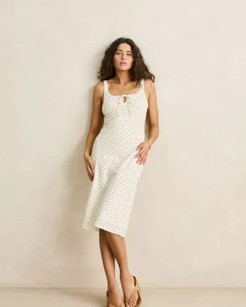 Rhythm Polka Midi Dress - Cream