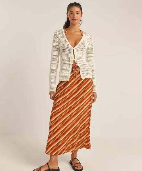 Rhythm Seashell Long Sleeve Tie Front Top - White