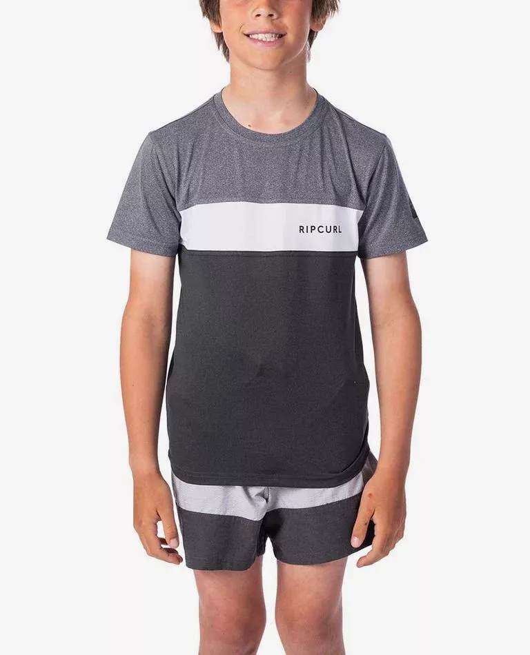 Rip Curl Boys Underline Panel Short Sleeve UV Tee Rash Vest - Charcoal Grey