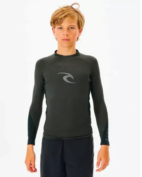 Rip Curl Waves Boys Long Sleeve Rash Vest - Black Marl