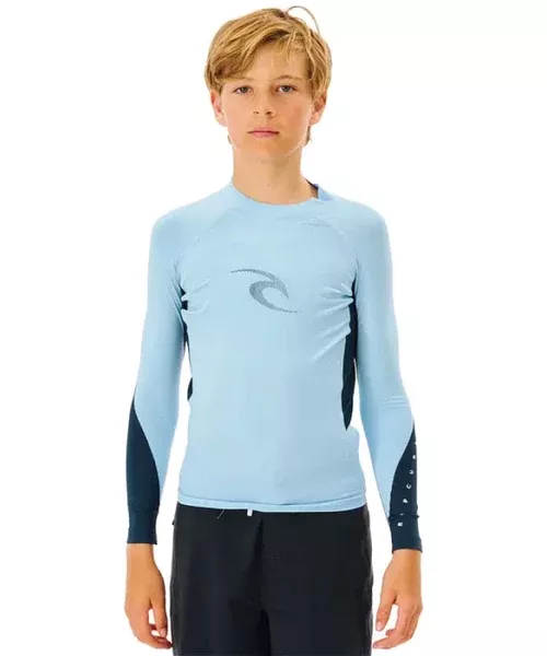 Rip Curl Waves Boys Long Sleeve Rash Vest - Light Blue Marle