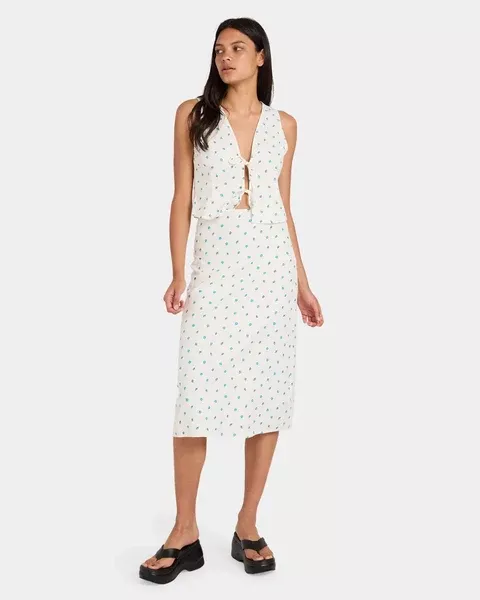 RVCA Rose Bud Annika Midi Skirt - White