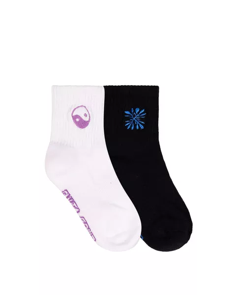 Santa Cruz Strange SC Strip Mid Sock 2Pk - White/Black