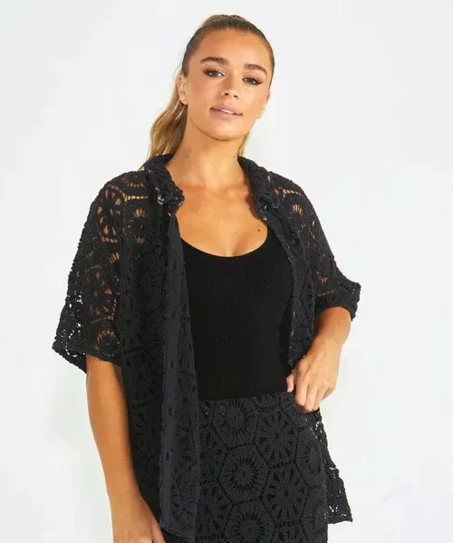 Sass Clover Lace Shirt - Black