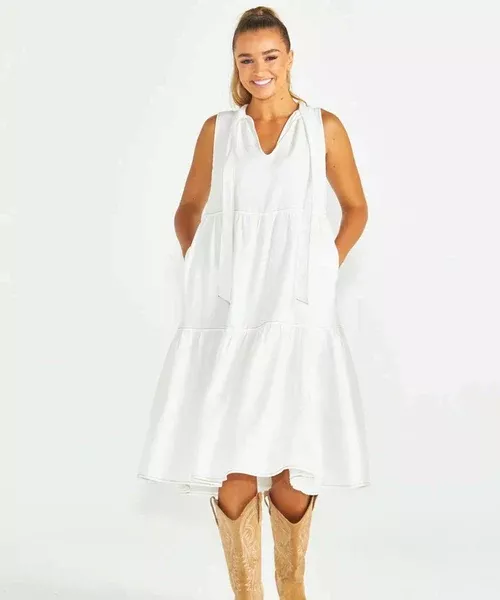 Sass Seville Tiered Dress - White