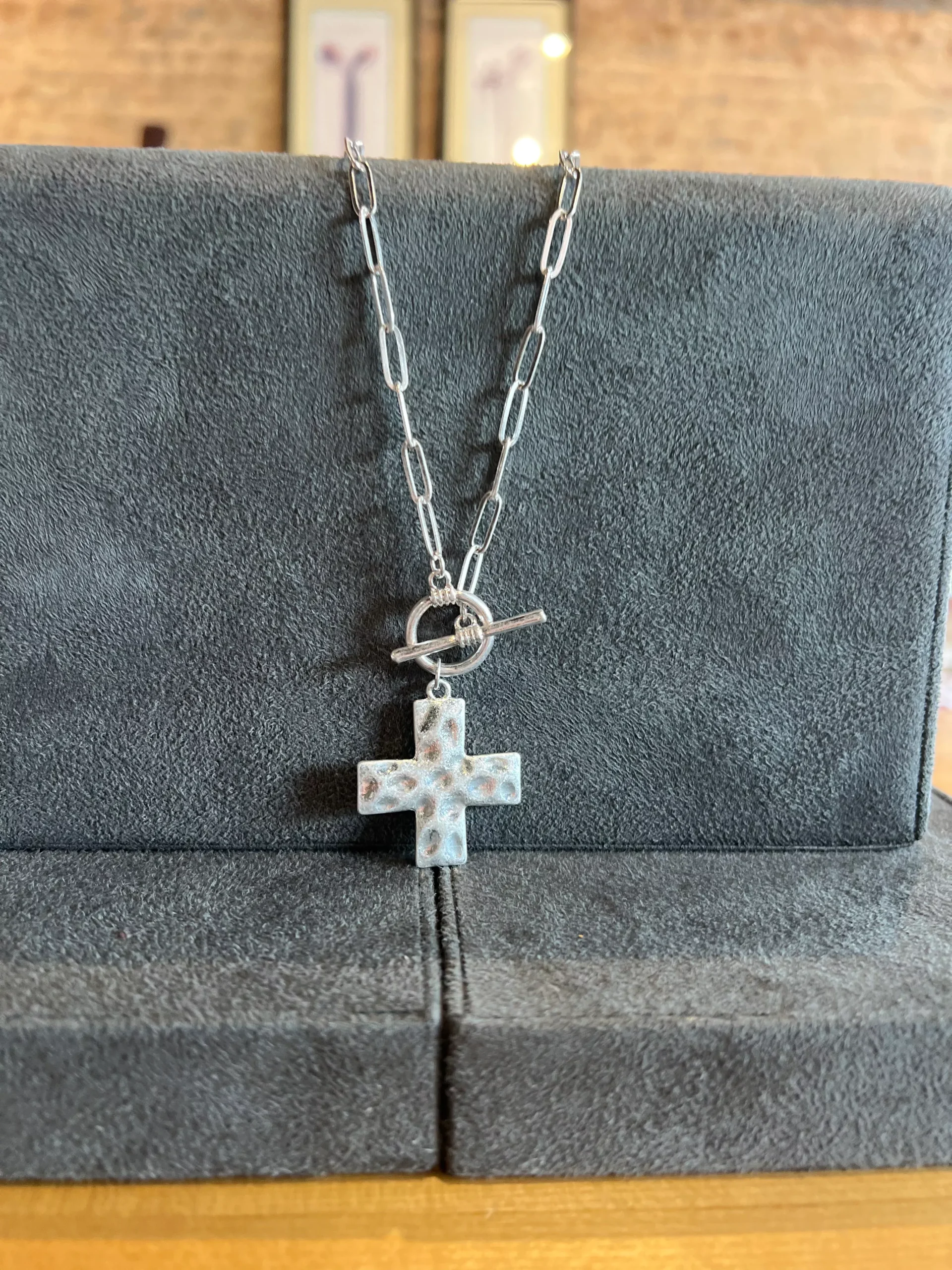 Silver Hammered Cross Necklace