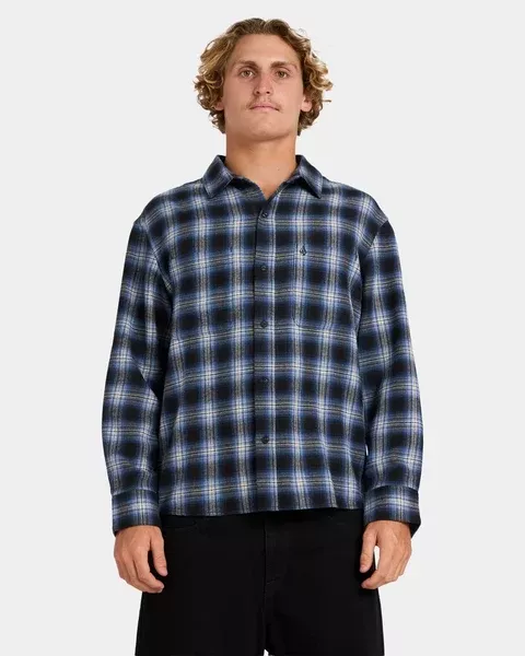 Volcom Psycho Flannel Long Sleeve Shirt - Light Navy