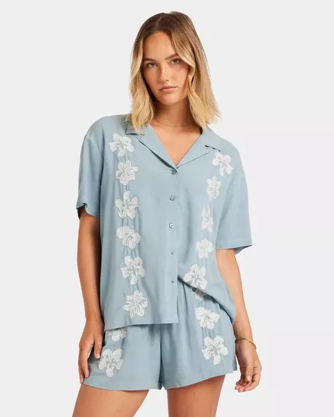 Volcom Womens Tropicali Short Sleeve Shirt - Blue Sapphire