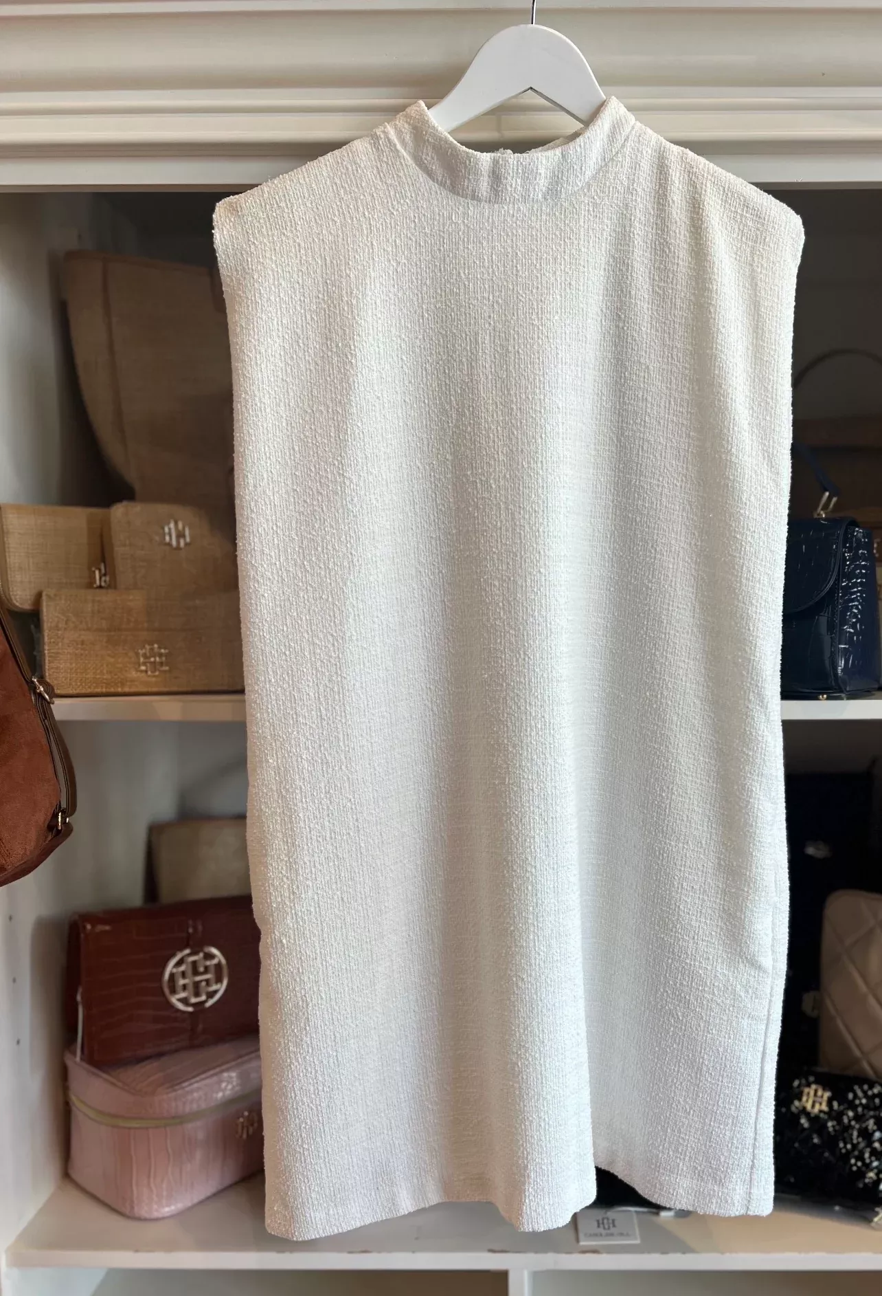White Sleeveless Tweed Dress