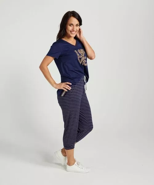 Zafina Three Quarter Pant - Ink / Stripe